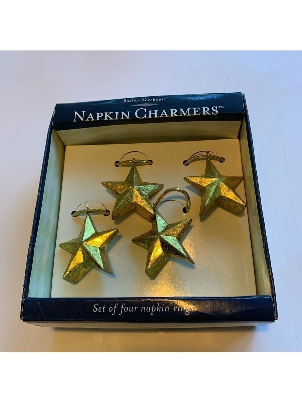 BOSTON WAREHOUSE Gold star napkin rings set of four holiday fall patriotic